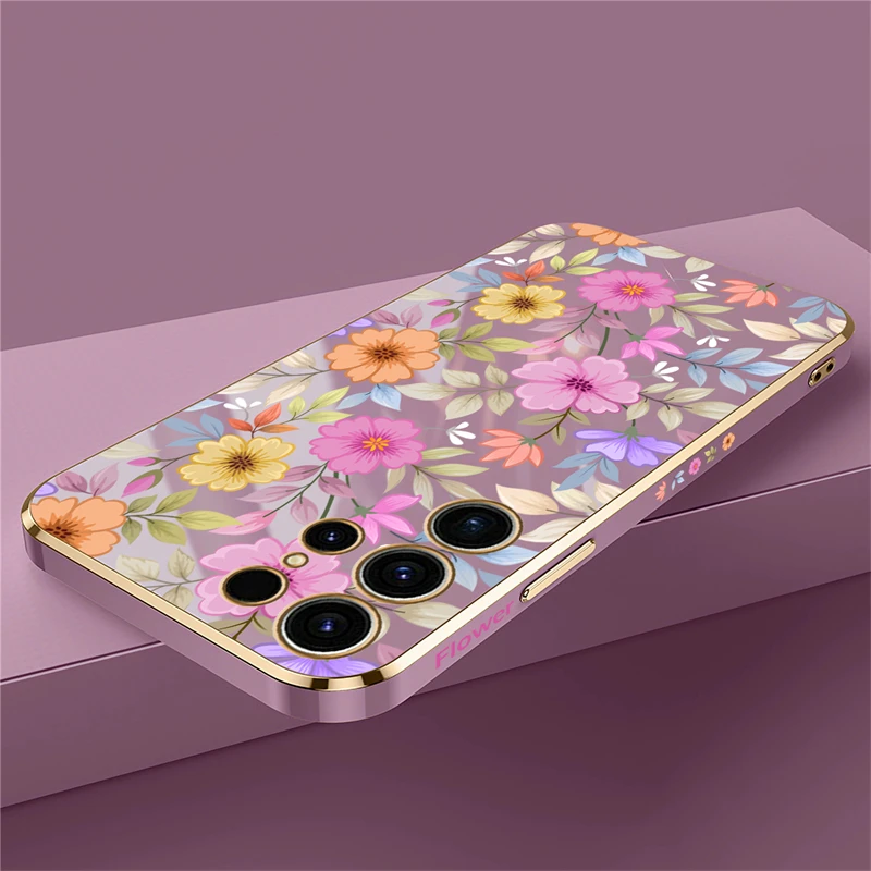 Luxury Plating Shockproof Floral Phone Case – Elegant Flowers Pattern Back Cover Coque