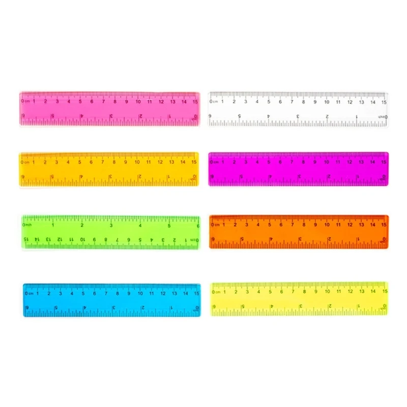 Ruler Set 8Pcs Metric Bulk Rulers With Inches and Centimeters Kids Plastic Ruler for School