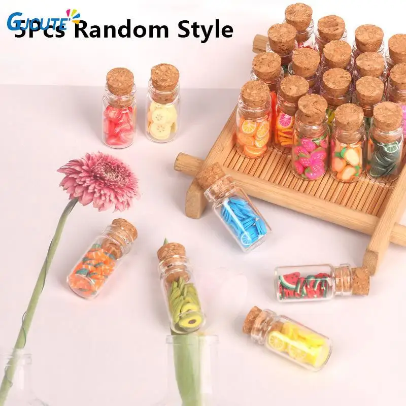 

5Pcs Miniature Fruit Assorted Glass Cans Dried Fruit Candy Jar Kids Pretend Play Toy For 1:12 1:6 Scale Doll House Accessories