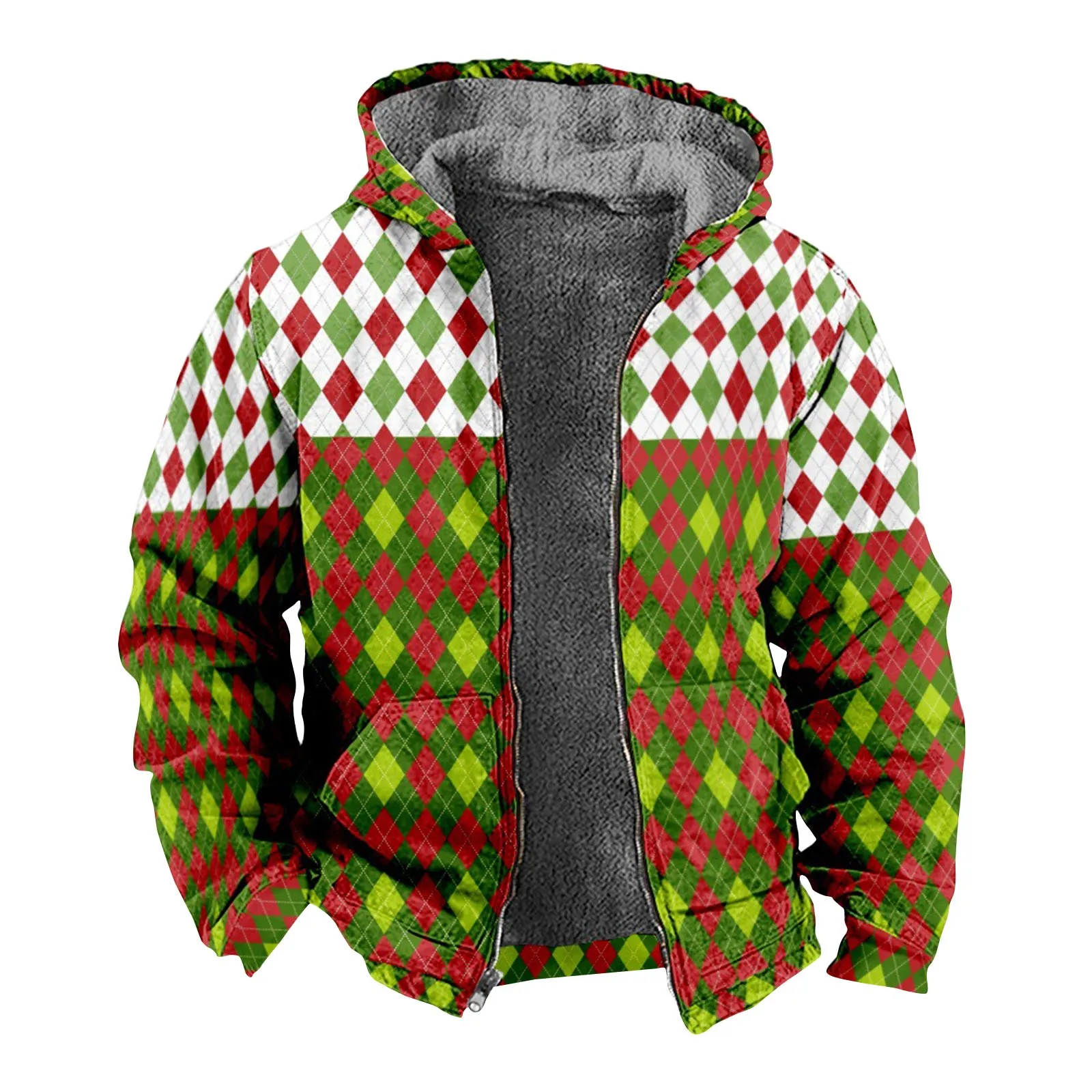 

Men's Jacket Christmas Print Jacket Men's Spring And Autumn Casual Zipper Santa Patchwork Jackets For Men Fashion Man Jacket