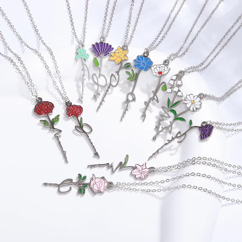 

Sweet Romantic Stainless Steel Flower Alphabet Pendant Men Women Couple Necklace Valentine's Day Anniversary Gift Jewelry