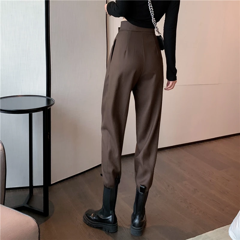 Women Leisure High Waist Pants Fashion Loose Style Fit Slim Legs Suit Trousers Female Fall Spring All-Match Harlan Pencil Pants