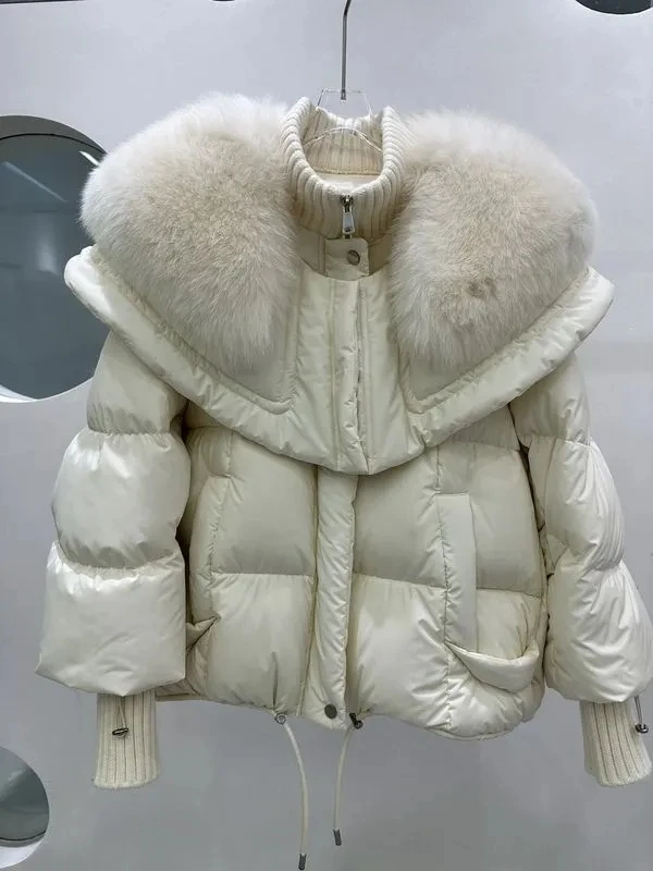 Fox Fur Collar Goose Down Jacket Fur Down Jacket Female Short Haining Winter Coat 2024 New Bread Clothing Women Winter Parkas