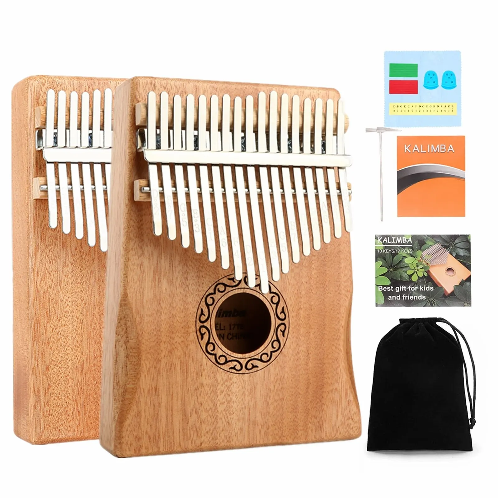 Kalimba Pouce Piano 17 21 Touches Acajou Bois Portable Doigt Piano  Combinaisons Cadeaux pour Enfants