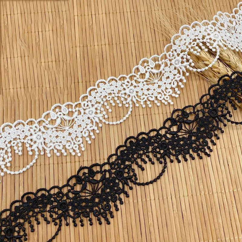 

40Yards Lolita Embroidery Water Soluble Lace Trimming Tassel Fringe Unilateral Floral Wave Lace For Garments