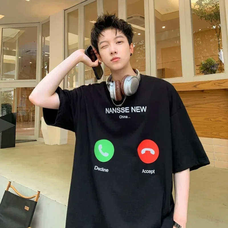 

EBAIHUI Fun Printed Men's Short Sleeve T-shirt Casual Vintage Versatile Male T Shirt Round Neck Loose Pullover Top