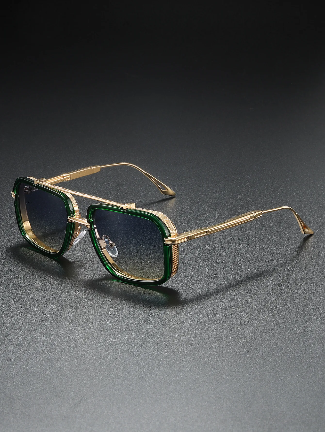 Large Square Sunglasses Men Steampunk Style Metal Pilot Sun Glasses Luxury Designer Brand Eyewear Fashion Shades Double Beam