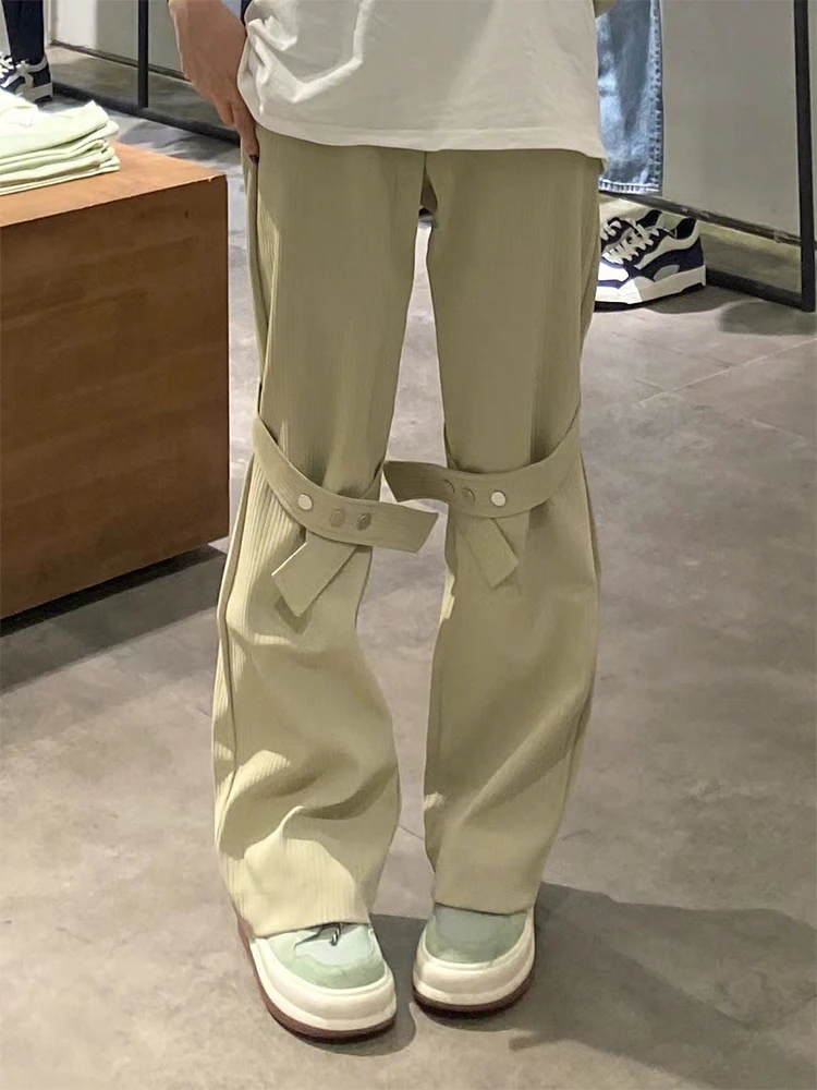 

HOUZHOU Korean Striped Pants for Women Harajuku Casual Streetwear Khaki Trousers Female Lace Up Japanese Hip Hop High Street