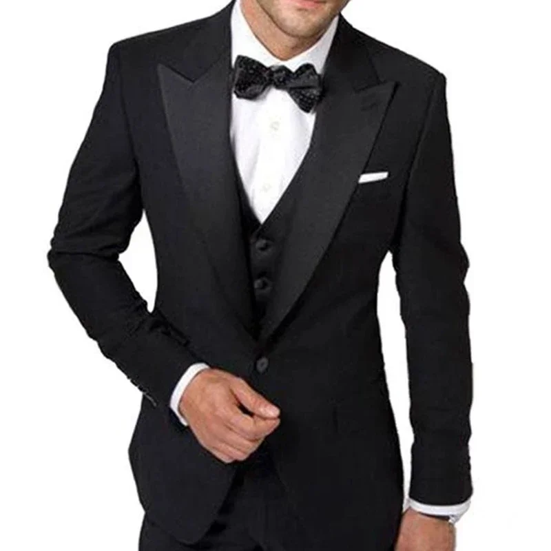 

Black Formal Wedding Elegant Men Suit Groom Tuxedo Prom Slim Fit Peak Lapel Blazer High Quality Custom 3 Piece Set Costume Homme