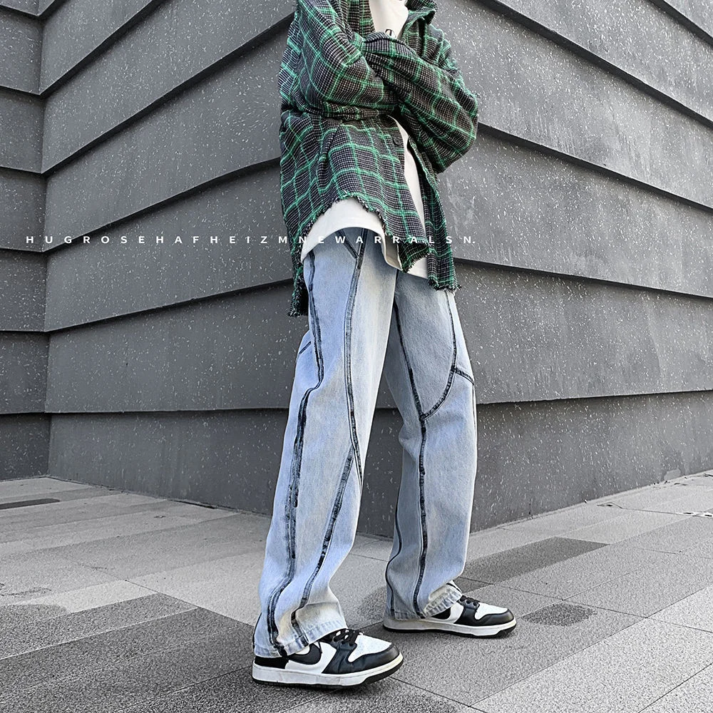 

2021 Men's High Street Cowboy Casual Pants Baggy Homme Cargo Pocket Jeans Black/blue Color Fashion Biker Denim Trousers M-2XL