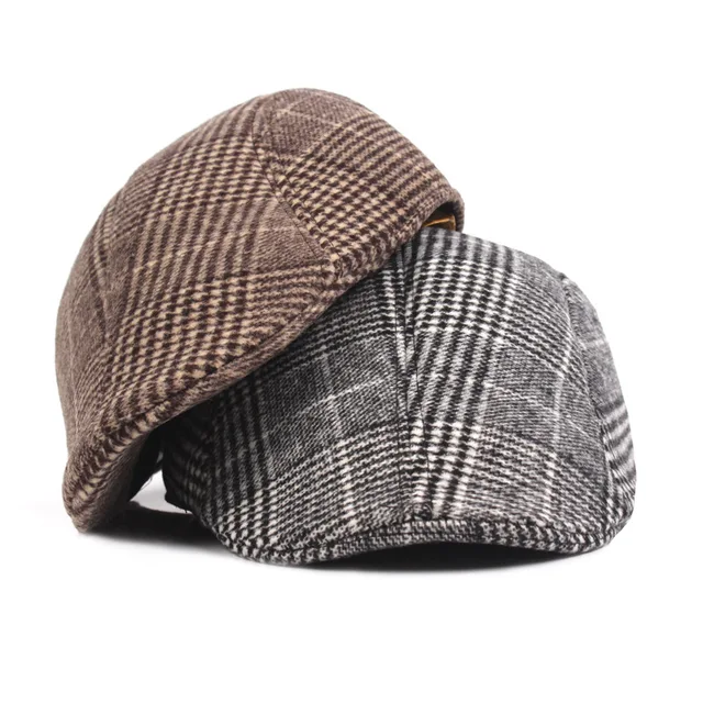 Men's Cotton Plaid Berets Caps Middle-Aged Autumn Winter Hats Boina Herringbone Newsboy Baker Boy Hat Women Tweed Flat Cap 1