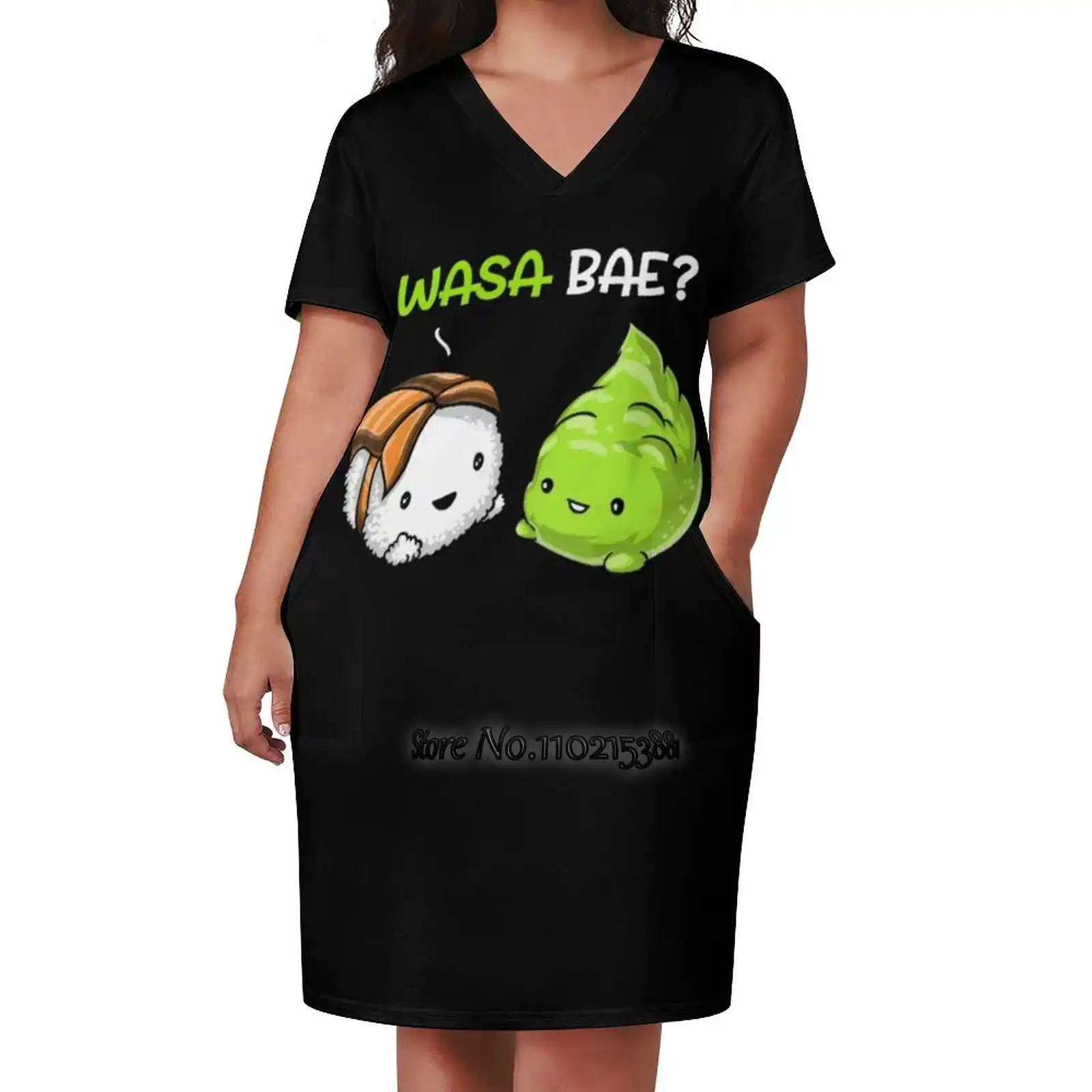 Sushi Wasabi Wasa Bae Vestito Sexy Con Scollo A V Moda Casual Stampato Gonna Manica Corta Di Alta Qualità 5Xl Wasa Kawaii Sushi