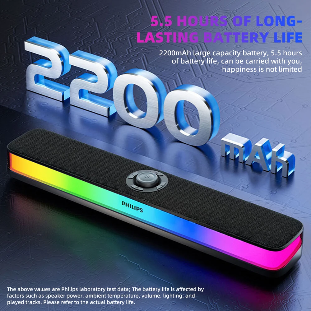 필립스 SPA6109 풀 스크린 라이트 RGB 스피커 입체 사운드 효과 2200mah 배터리 유선 블루투스 연결 게임용 사운드바