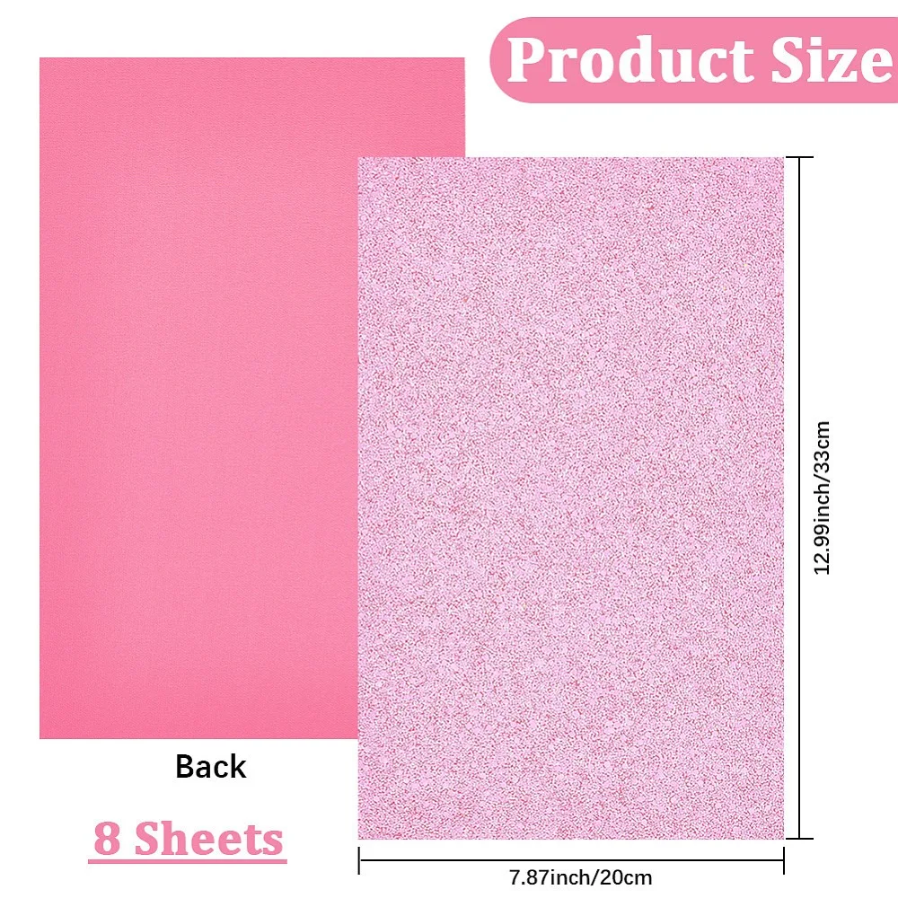 8개 직사각형 모조 가죽 원단 DIY 공예 용품 핑크 330x200x0.5mm