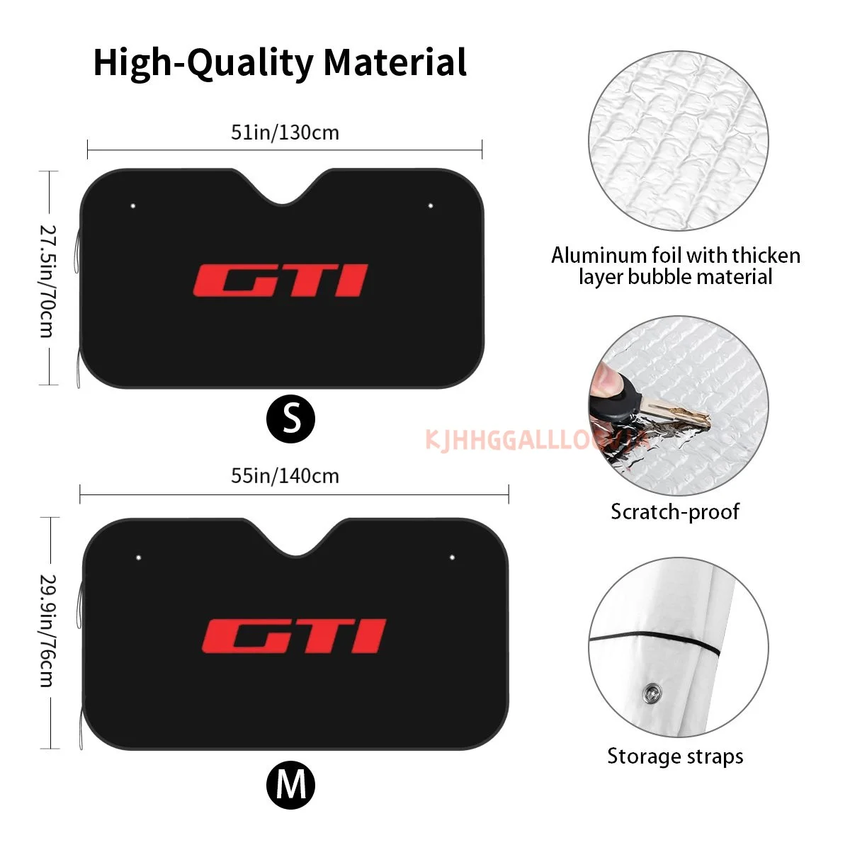 GTI Car Reflective Sun Blocker Fits Small Sedans Mini SUVs Standard Sunshade Car Accessories