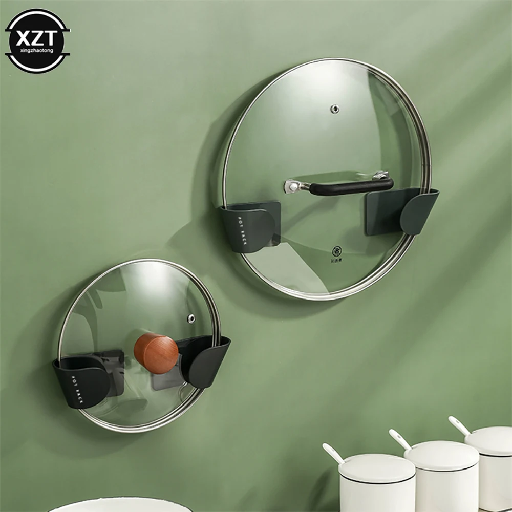 

2Pcs/Set Pot Lid Holder Wall-Mounted Hanging Holder for Pan Pot Cover Rack Kitchen Organizer Plastic Kitchen Storage Shelf
