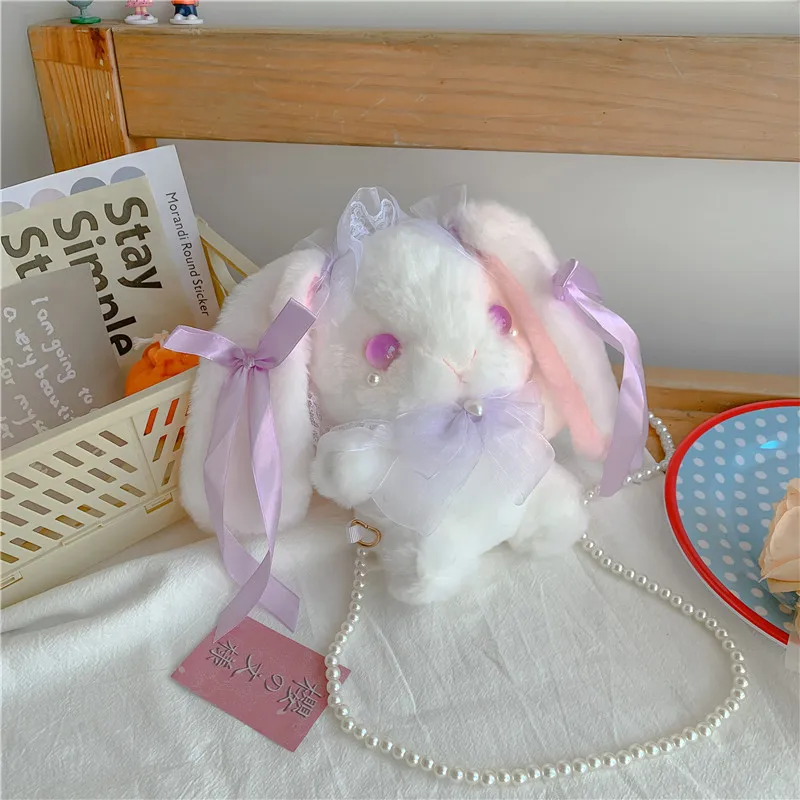 Plush Bunny Shaped Crossbody Bag, Lolita Party Lace Bowknot Coin Purse,  Women's Faux Pearl Handbag - Temu Mexico