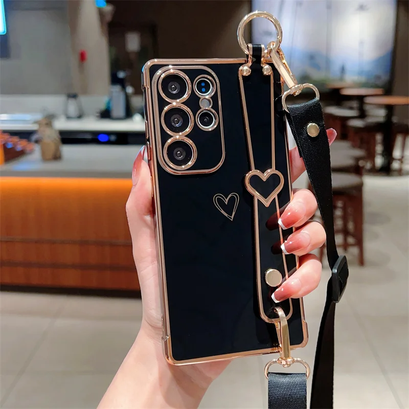 Heart Design Wristband Lanyard Phone Case Cover