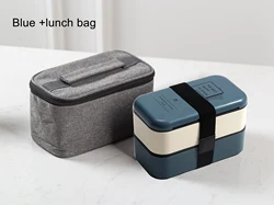 Eco - Friendly Bento Lunch Box - Microwave Heated Meal Prep Container (Blue - bag)