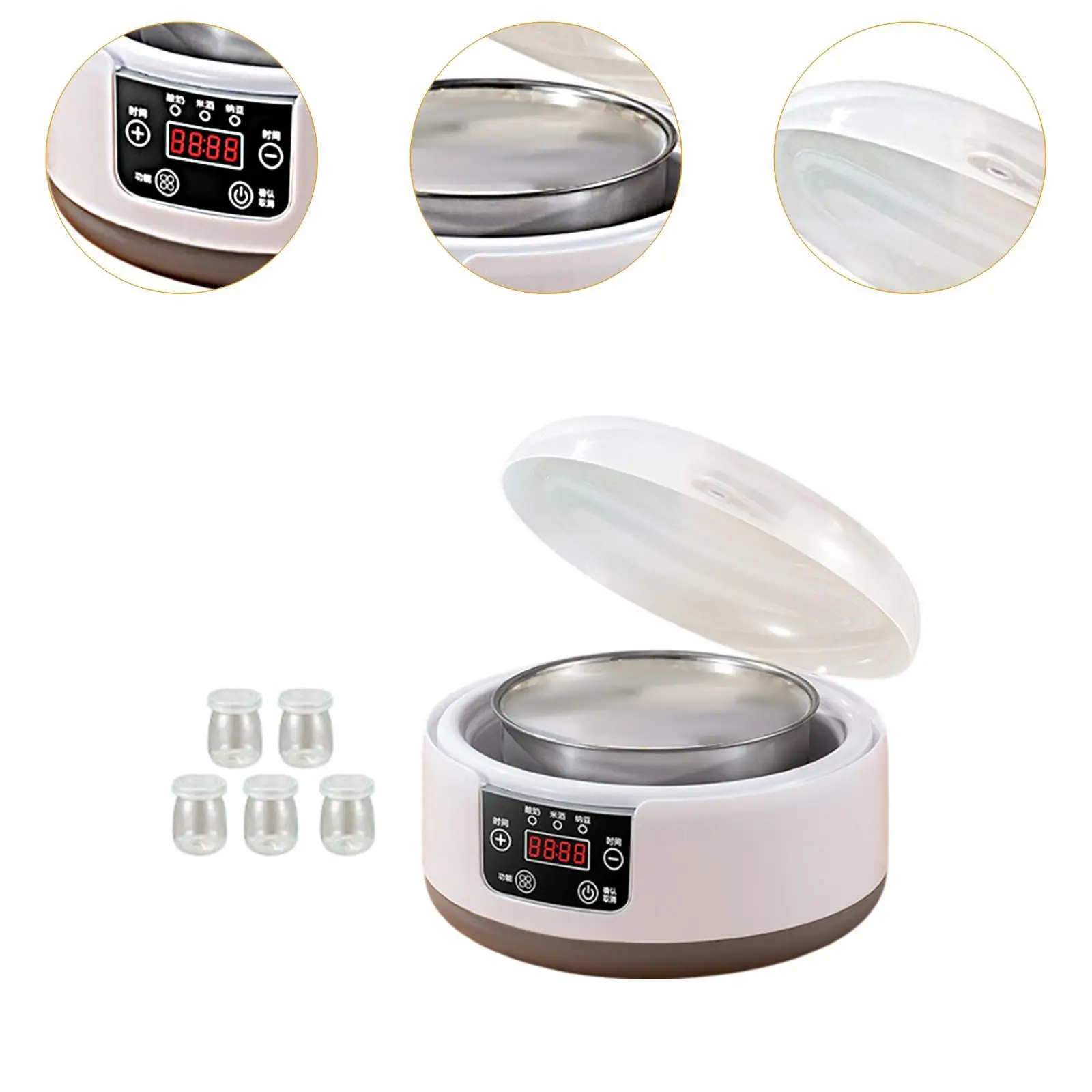 Yogurt Maker Homemade Multifunctional Household Low Noise Electric Yogurt Machine with 5 Glass Jars Stainless Steel Inner Pot