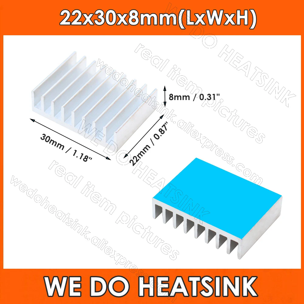 

20x30x8mm Silver Aluminum Extruded Heatsink Radiator Cooler for MOS IC DIP Chip with pre Thermal Adhesive Pad Assembly Applied