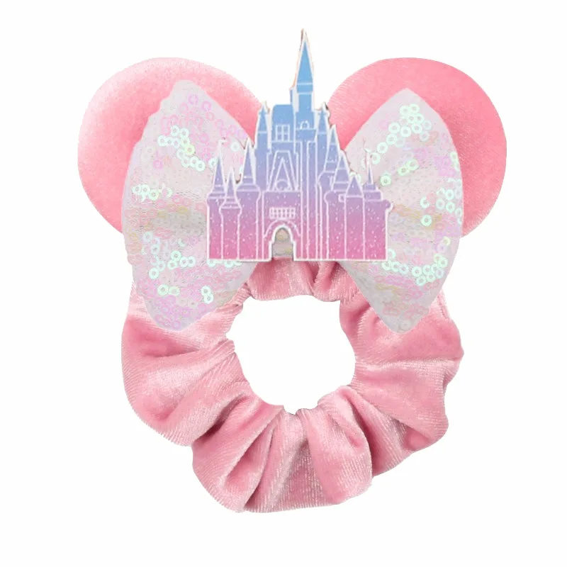 Hair Scrunchies Disney Ears Velvet Hairbands Girls Sequins Bows Headband Women Kids Party Diy