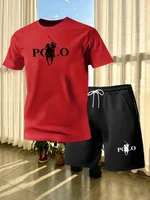Ensemble de mode pour jeunes européens et américains, manches courtes, été, col rond, t-shirt à manches courtes, shorts, ensemble sport deux pièces 3