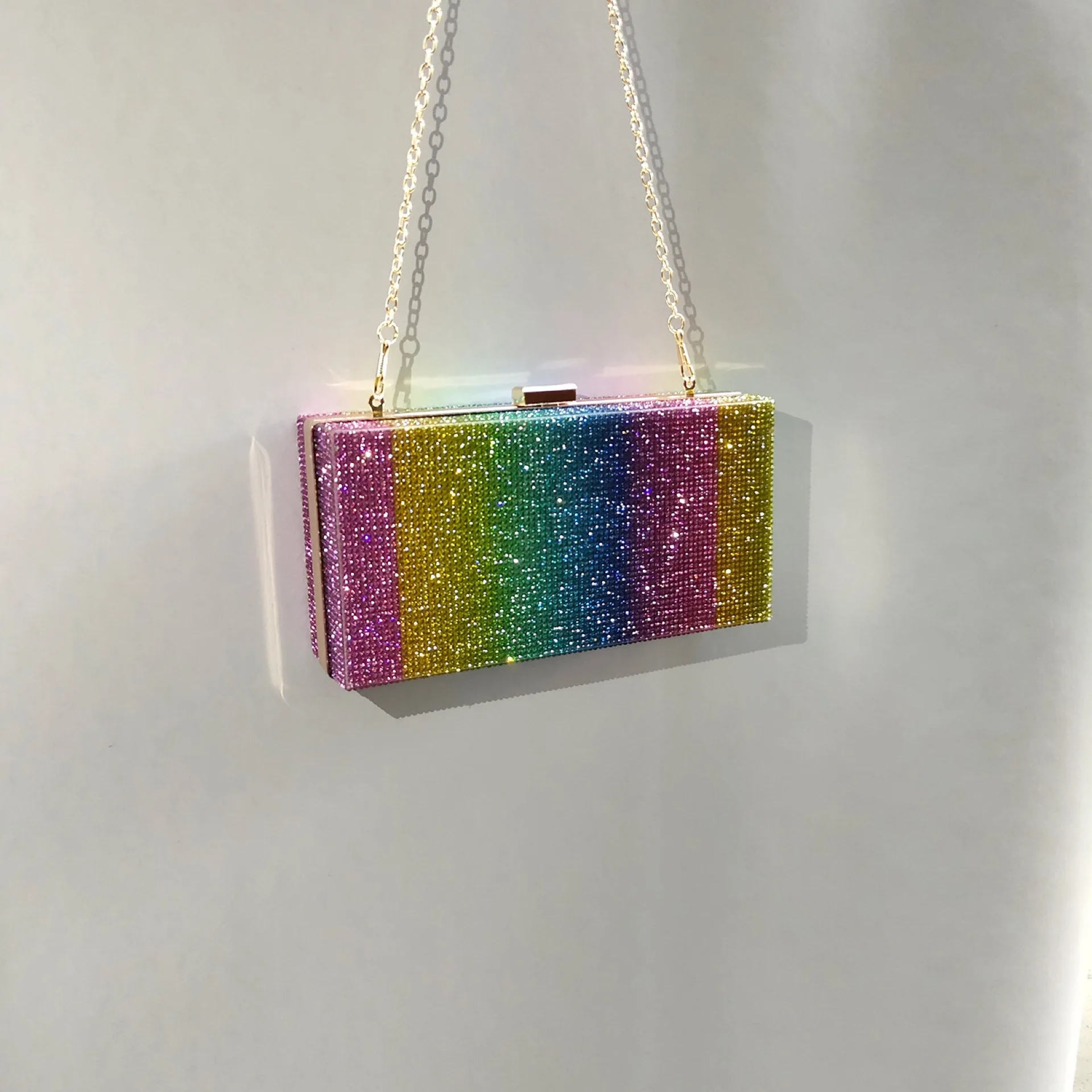 Rainbow Rhinestone Evening Clutch Handbag Money Purse Sparkling Bling Crystal Crossbody Shoulder bags Wedding Cocktail Party Bag