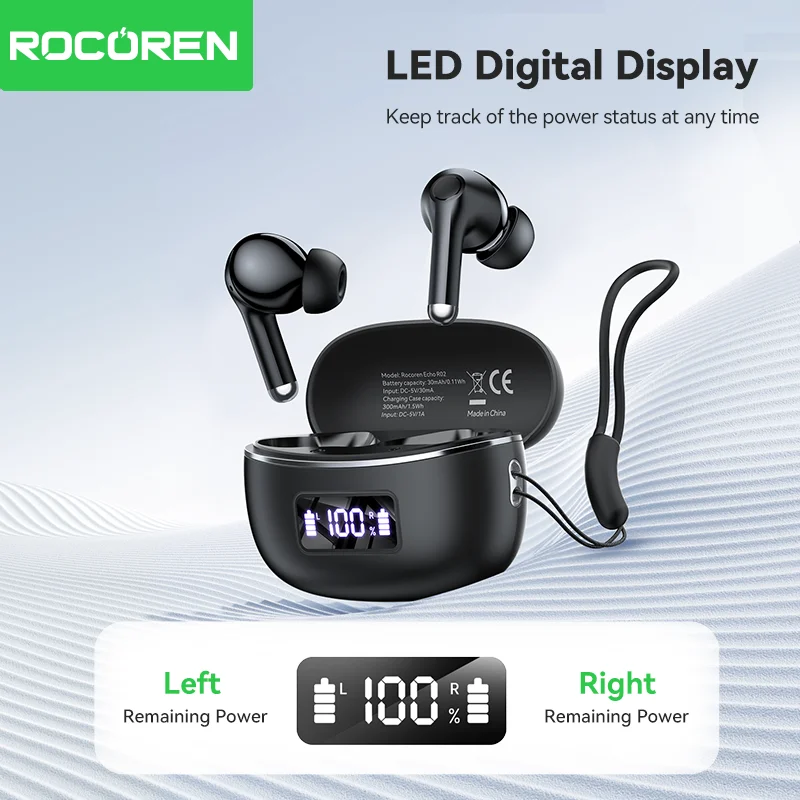 Rocoren Echo R02 In-Ear Digital True Wireless Bluetooth Headset Bluetooth 5.4 Noise Cancelling With Microphone Bass Stereo Sound Best Sellers In Phones Accessories
