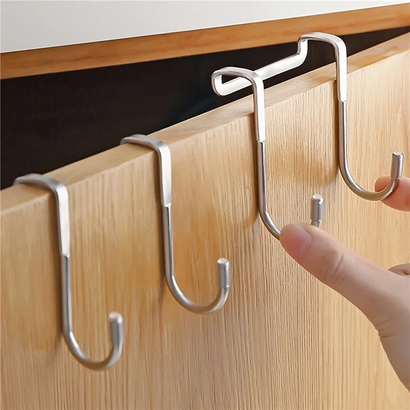 Stainless Steel Hook 2pcs Heavy Duty Stainless Steel Over-the-Door Drawer Cabinet Hooks Double S-Shaped Holder for Towels Clothes and Sundries