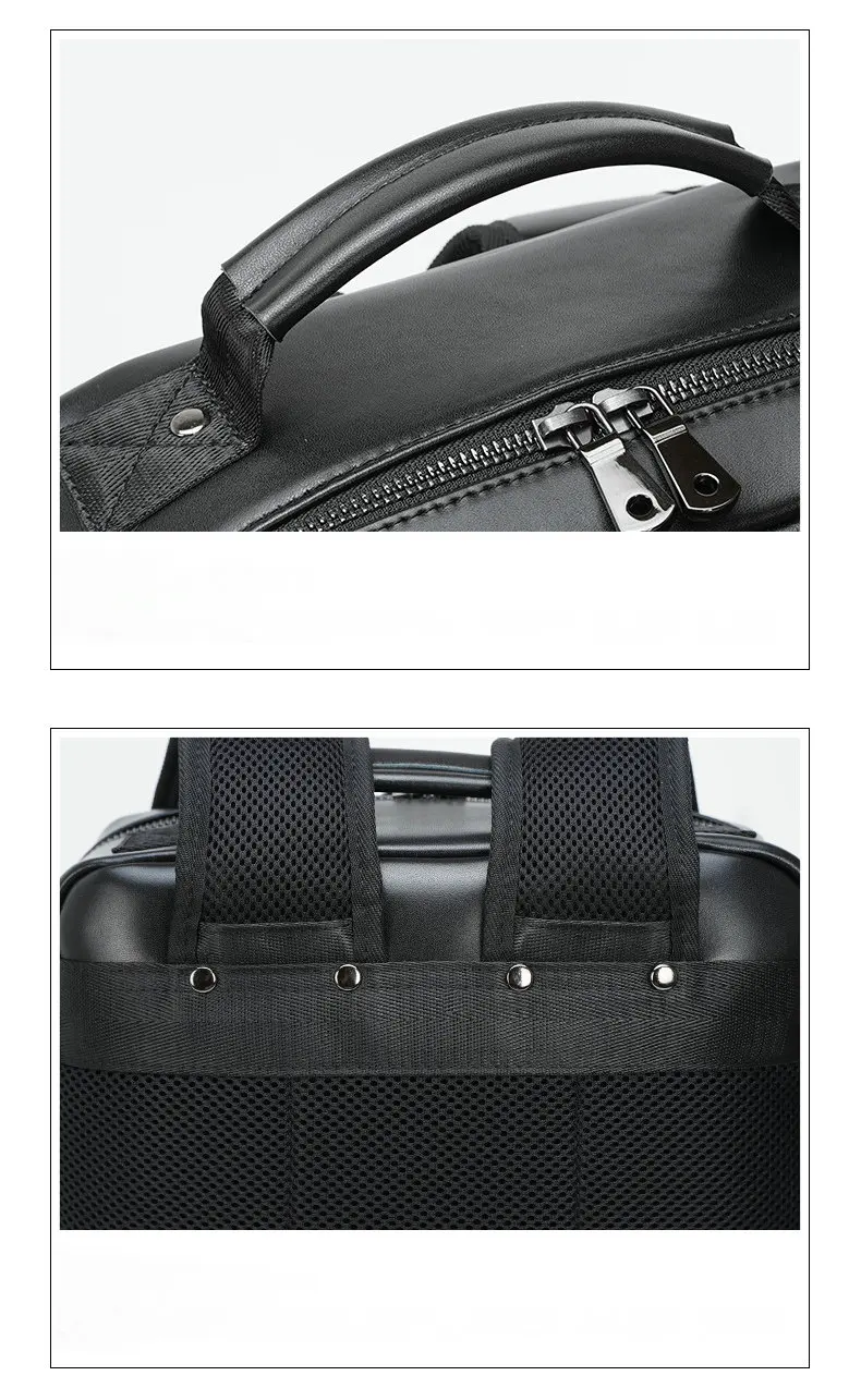 Unisex Black Leather Laptop Backpack Purse Bag