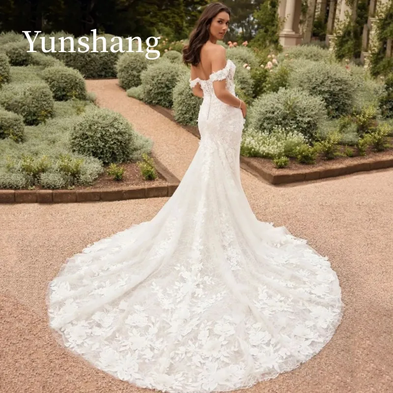 Yunshang Elegant Off The Shoulder Mermaid Wedding Dress 2024 Sweetheart Lace Open Back Bridal Gown Sweep Train Vestidos De Novia