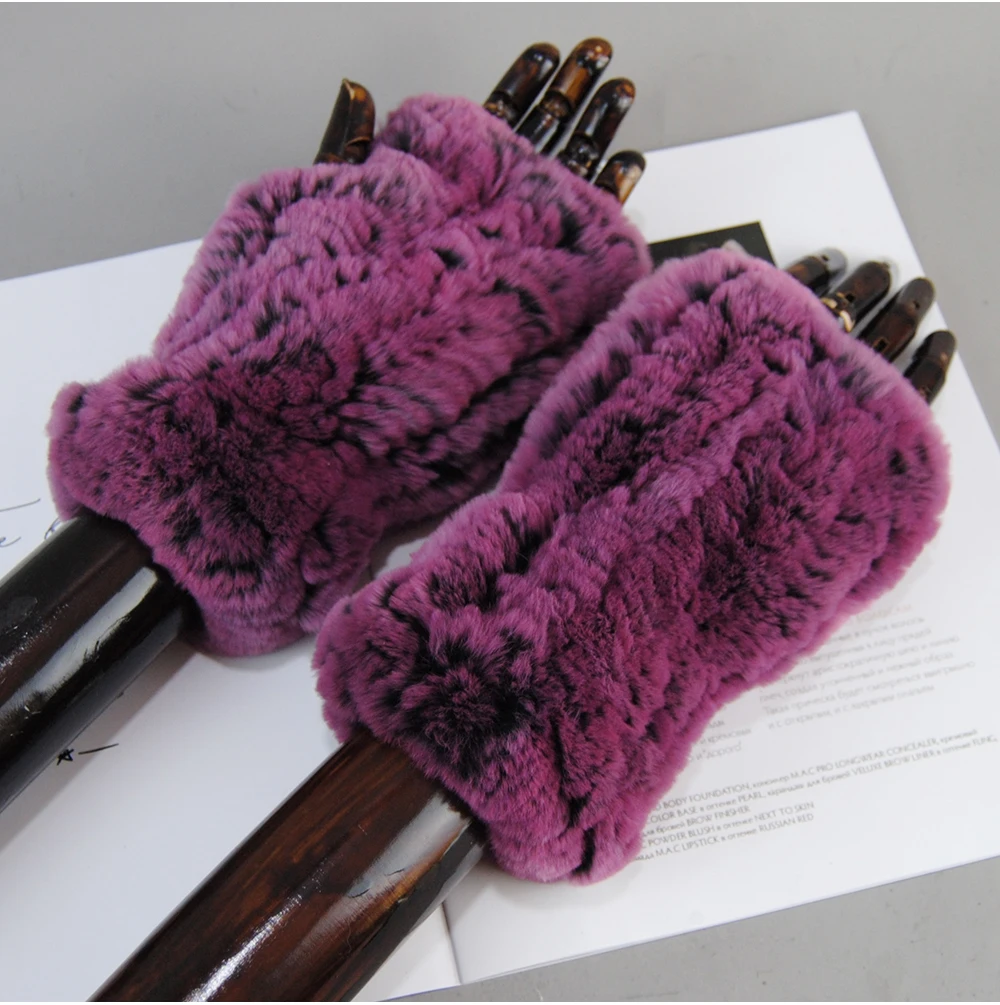 Hot Sale Winter Women Natural Real Rex Rabbit Fur Gloves Good Elastic Knitted Rabbit Fur Mittens Lady Real Rex Rabbit Fur Gloves