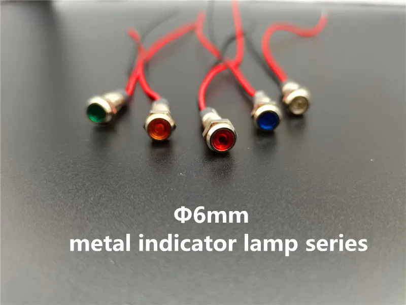 1pcs 6mm Warning Indicator Light Signal Light Indicator Wire 3V 5V 12V 24V 110V 220 Waterproof IP67 Metal LED