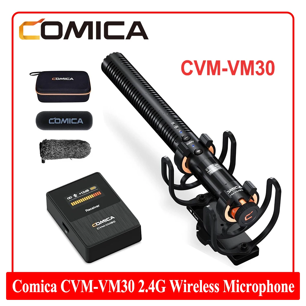Comica VM30 무선 마이크 슈퍼 카디오이드 콘덴서 샷건 마이크, DSLR 카메라 스마트폰 컴퓨터 라이브 스트리밍용, 2.4G