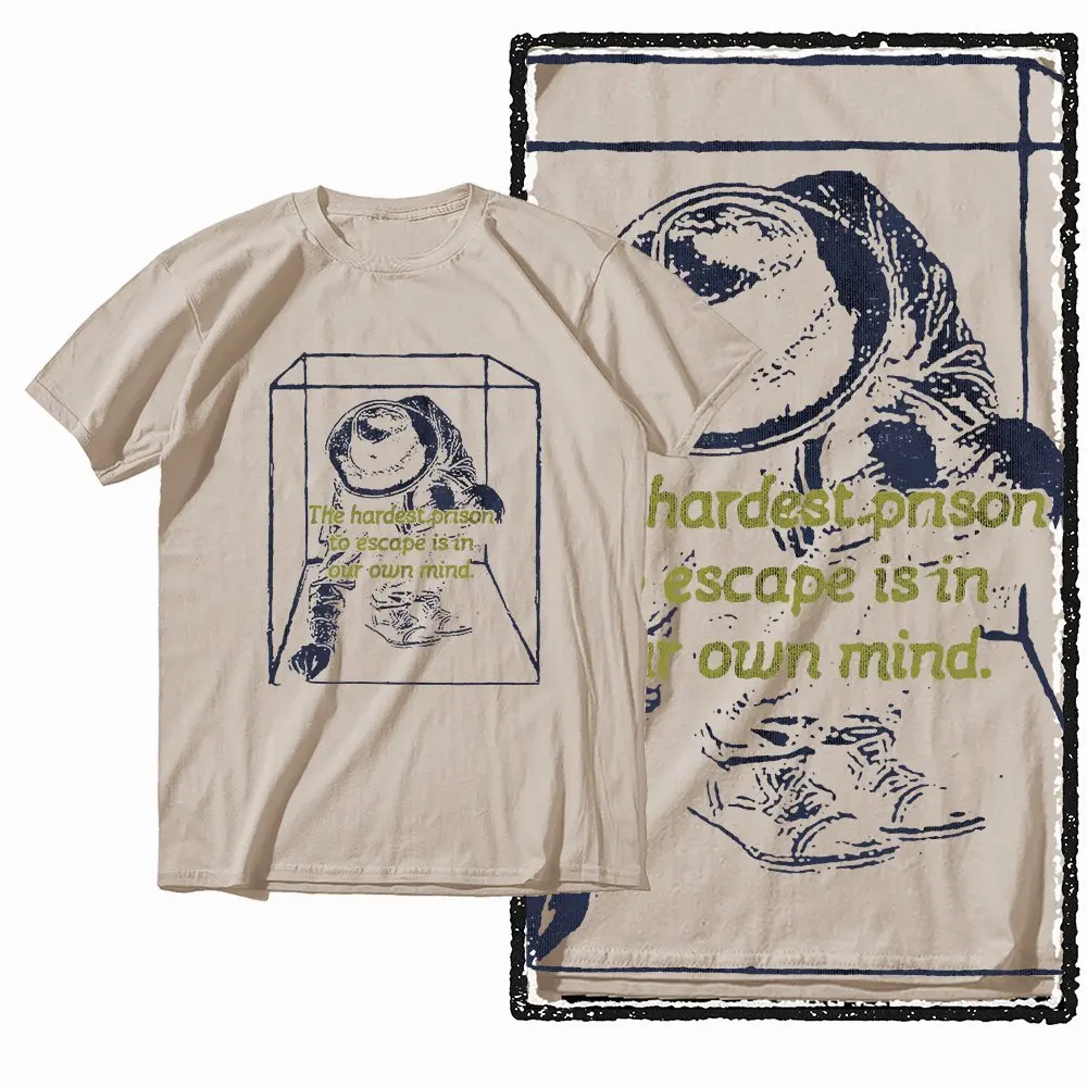 G57 Beige Baumwolle Vintage Kreatives Grafik-T-Shirt für Herren | Streetwear Übergrößen Cooles O-Neck Herren T-Shirt – Detail 1