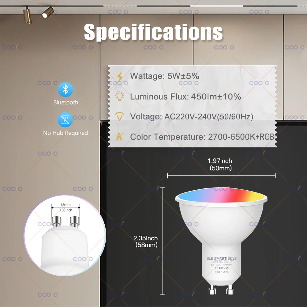 Tuya GU10 Lamp Smart Life App Control Smart Bulb Bluetooth RGB+CW 220V LED Light Bulb 5W Dimmable Life For Room Home Group