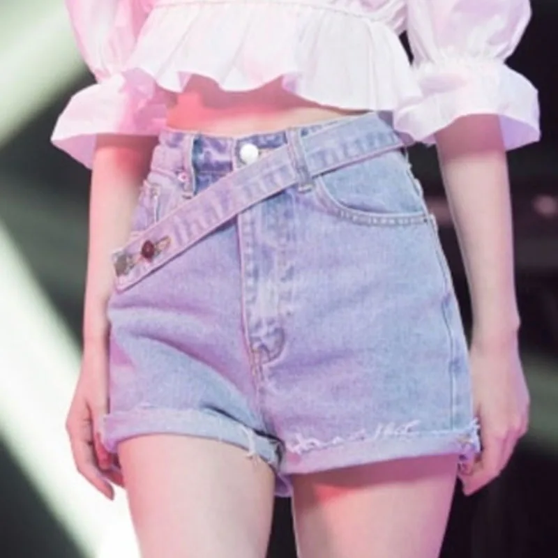Kpop Girl Group Korean Women's Denim Shorts High Waist Casual Solid Zipper Fashion Shorts Hot Girl Nightclub Sexy A-line Shorts