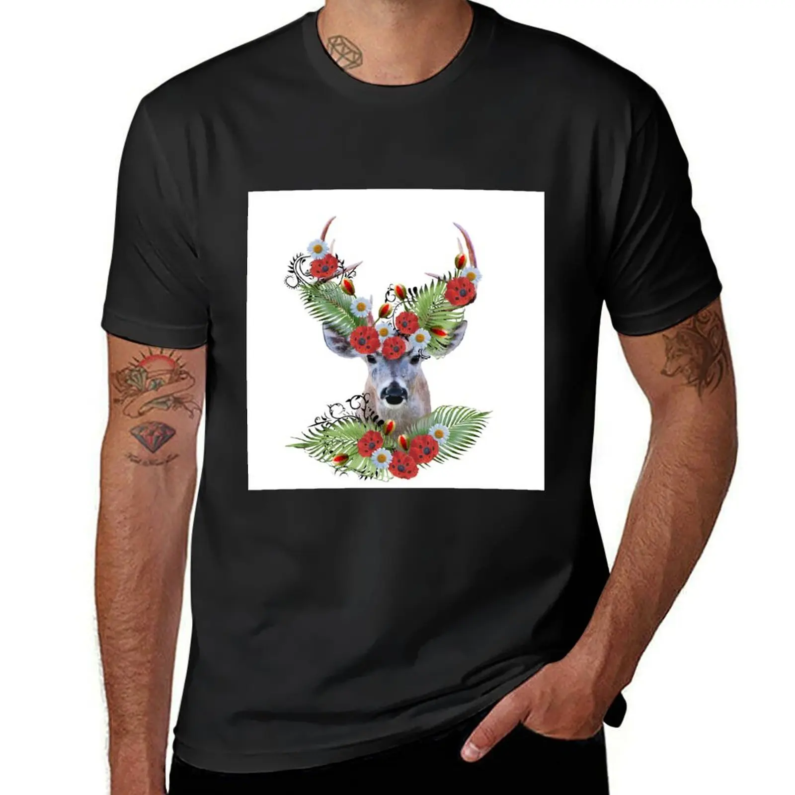 

ReindeerPoppies Flower Artwork Floral Palm Leaves T-shirt sublime anime t shirts men quick drying men graphic t shirts
