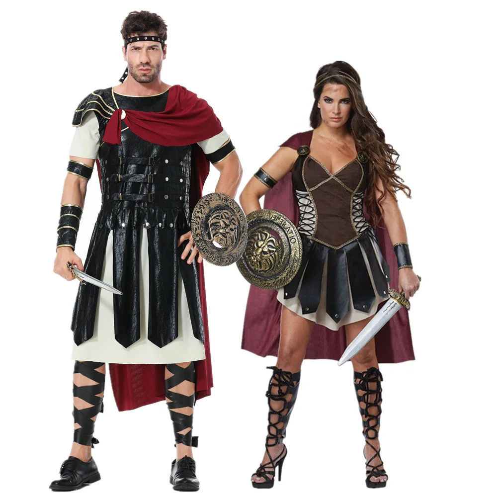 

Halloween Carnival Party Medieval Retro Spartan Gladiator Warrior Couples Knight Xena Princess Caesar Cosplay Sexy Set Dress