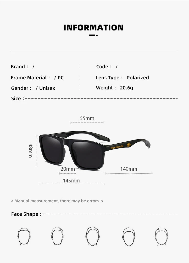 Men's Polarized Sunglasses Vintage Fishing Driving Sun Glasses for Volkswagen VW