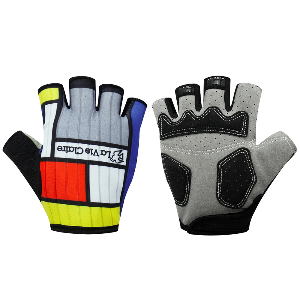 Retro Half Finger Cycling Gloves Shockproof Outdoor Sports Gloves Unisex Classic Team Bike 5