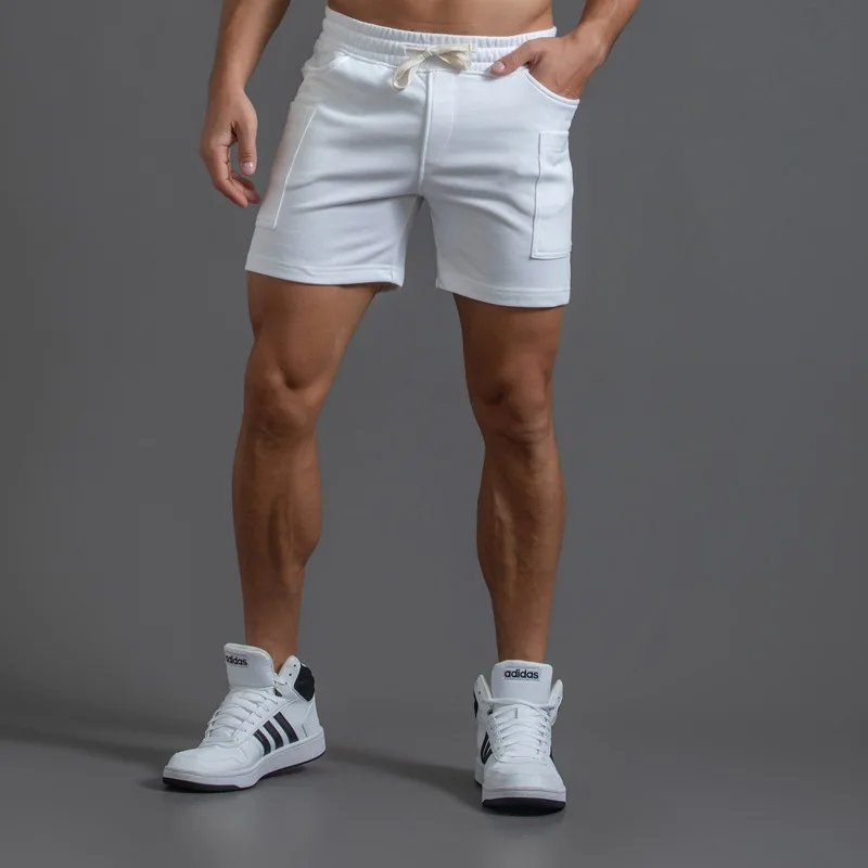 WhiteTrackShortsMenTrainingElasticWaistKneeLengthSweatShorts