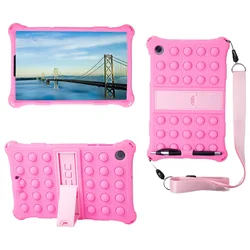 Versatile Silicone Bubble Tablet Case with Strap & Pen Holder - M10 3rd Gen TB328 (Pink)