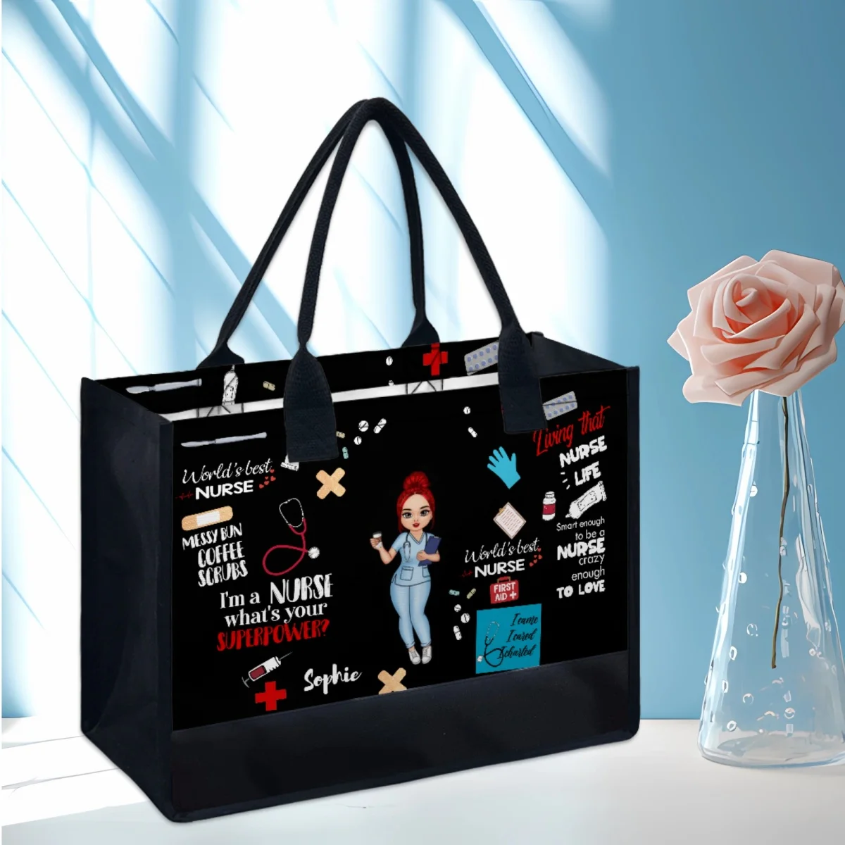 

Nursing Print Ladies Totes Bag Portable Fashion Handbag American Africa Girls Shoulder Bag Large Shopping Bags Female Nurse Gift