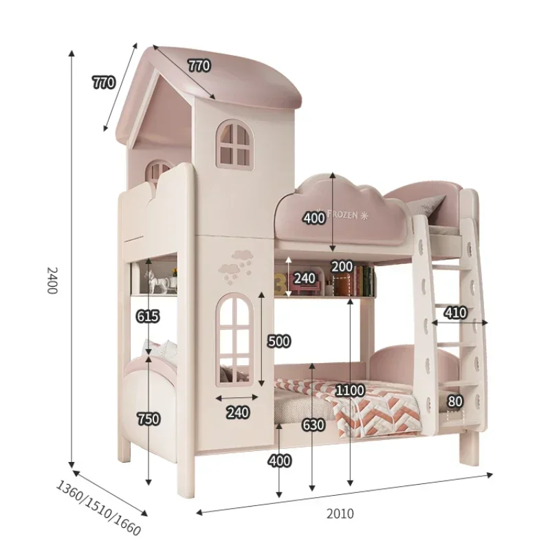 Castle Princess Girl Children Beds Bilayer Up And Down Up And Down Children Beds Senior Cama Infantil Bedroom Furniture QF50TC