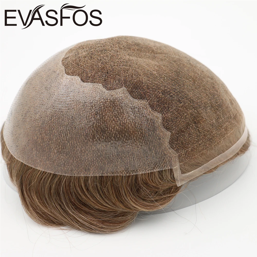 Natural Front Bleached Knot Lace Men Hair Toupee Human Hair Toupee PU Replacement System Q6 Base Swiss Lace Front Hair Pieces 4