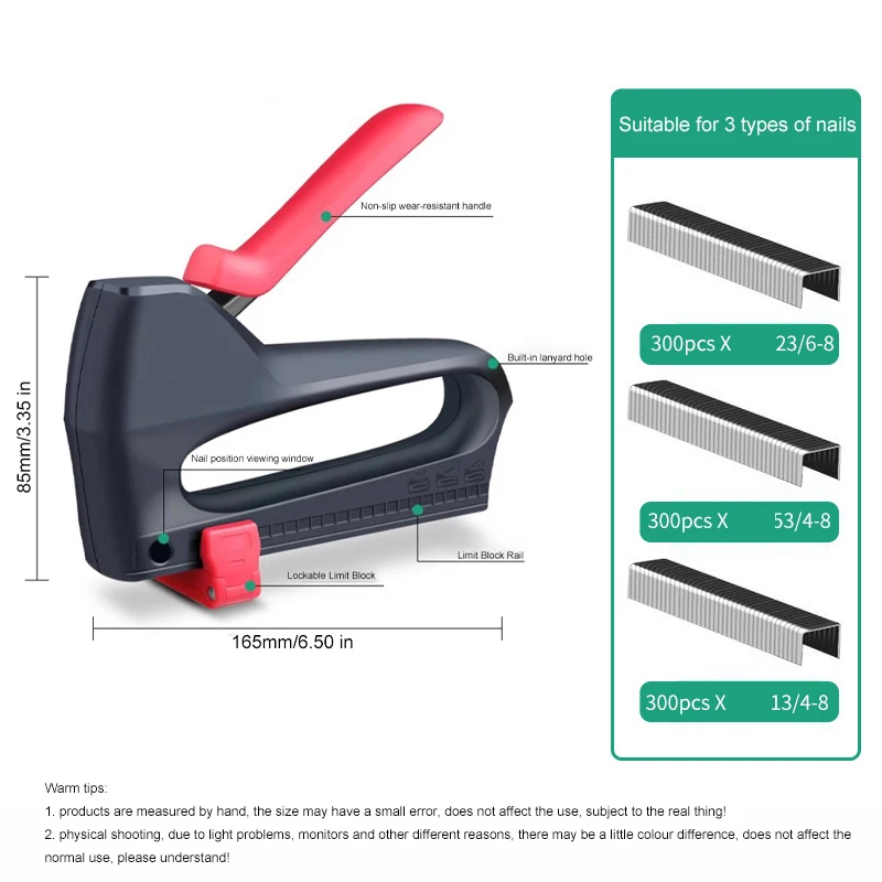 Manual Nailing Gun Construction Stapler With 900 PCS Staple Wood Furniture Bookbinding Machine Woodworking DIY Hand Tools 6