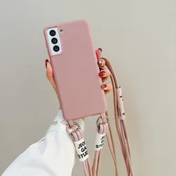 Versatile Silicone Strap Case with Crossbody & Neck Lanyard - S21 FE (Shapink rosepinkstr)