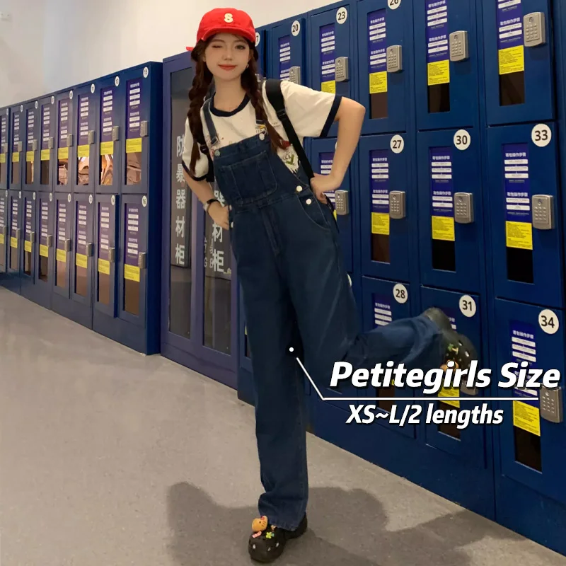 150cm-petite-girls-retro-cowboy-straps-pants-women-145cm-korean-version-straight-wide-leg-xs-appear-high-nine-minute-jumpsuit